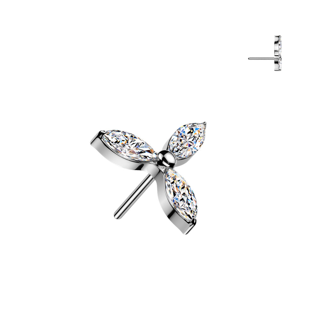 Premium 23 Titanium Tri-Petal Flower Crystal Threadless Top