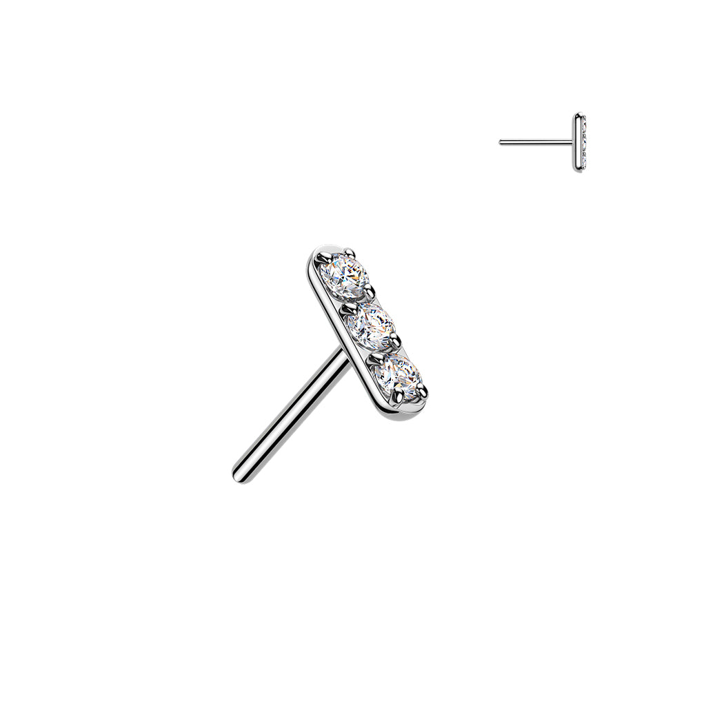 Premium 23 Titanium Claw-Set Tri-Crystal Bar Threadless Top