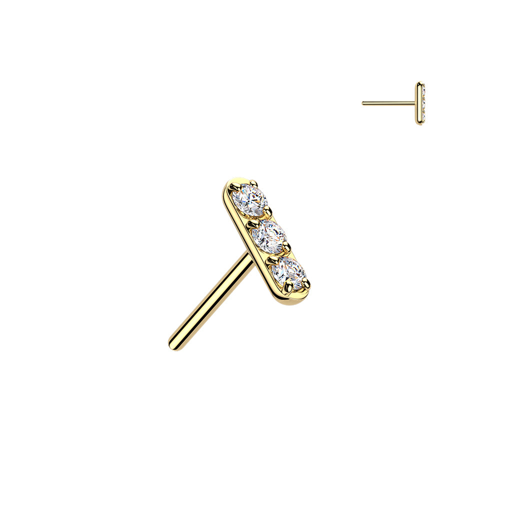 Premium 23 Titanium Claw-Set Tri-Crystal Bar Threadless Top
