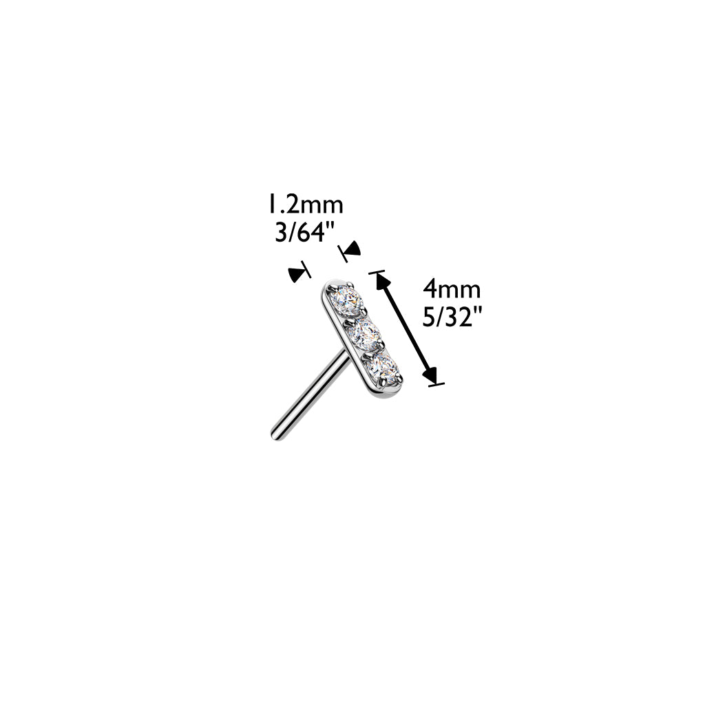 Premium 23 Titanium Claw-Set Tri-Crystal Bar Threadless Top