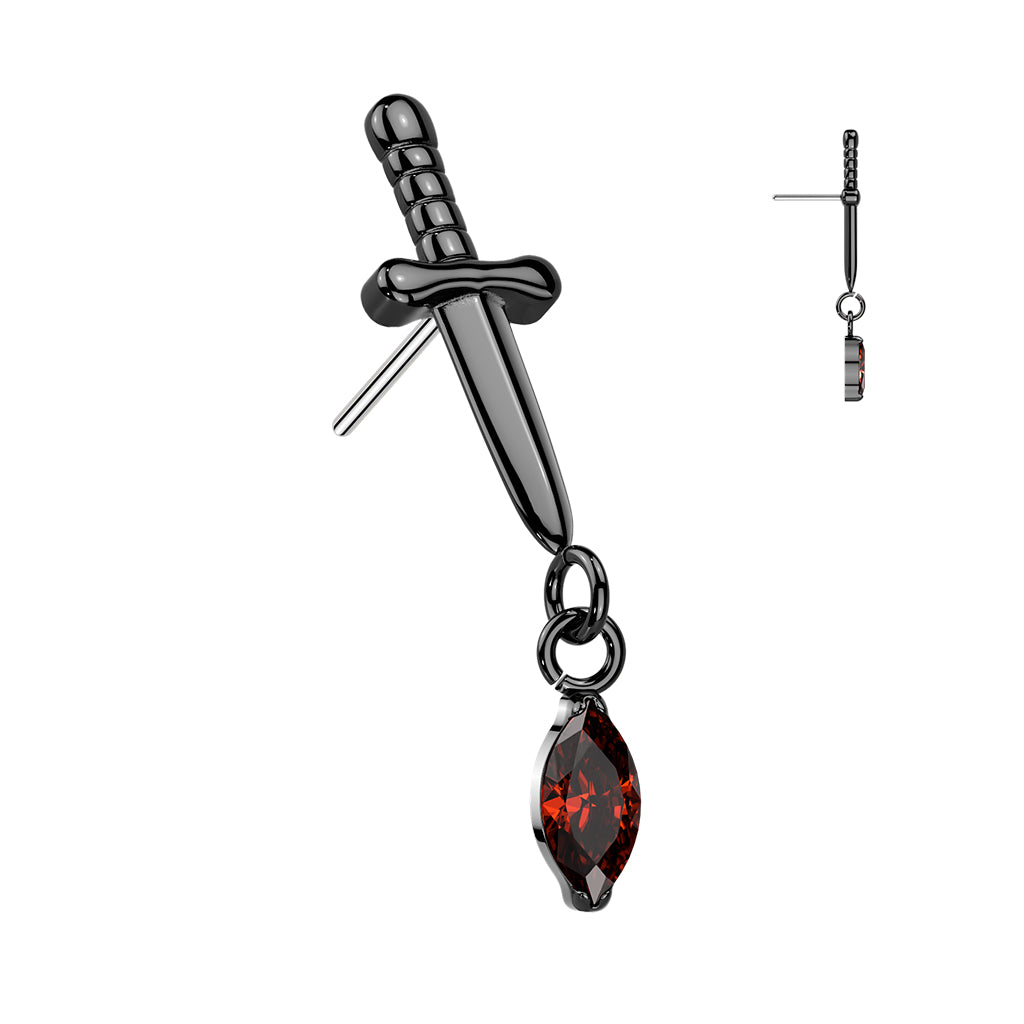 Premium G23 Titanium Dagger Crystal Dangle Luxe Threadless Top