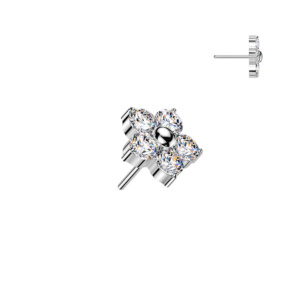 Premium G23 Titanium Five-Petal Flower Crystal Threadless Top