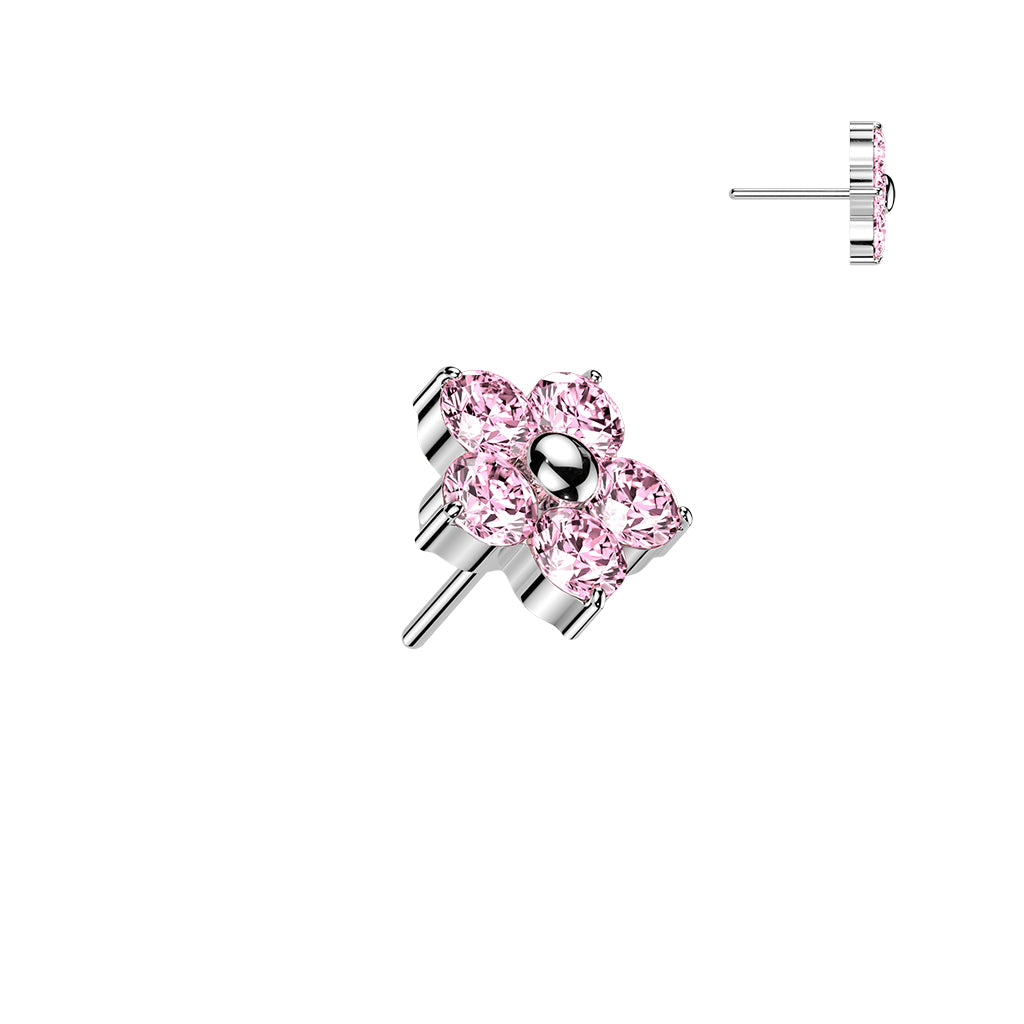 Premium G23 Titanium Five-Petal Flower Crystal Threadless Top