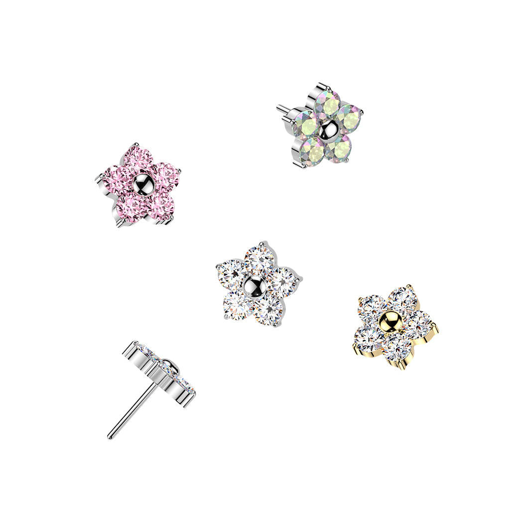 Premium G23 Titanium Five-Petal Flower Crystal Threadless Top