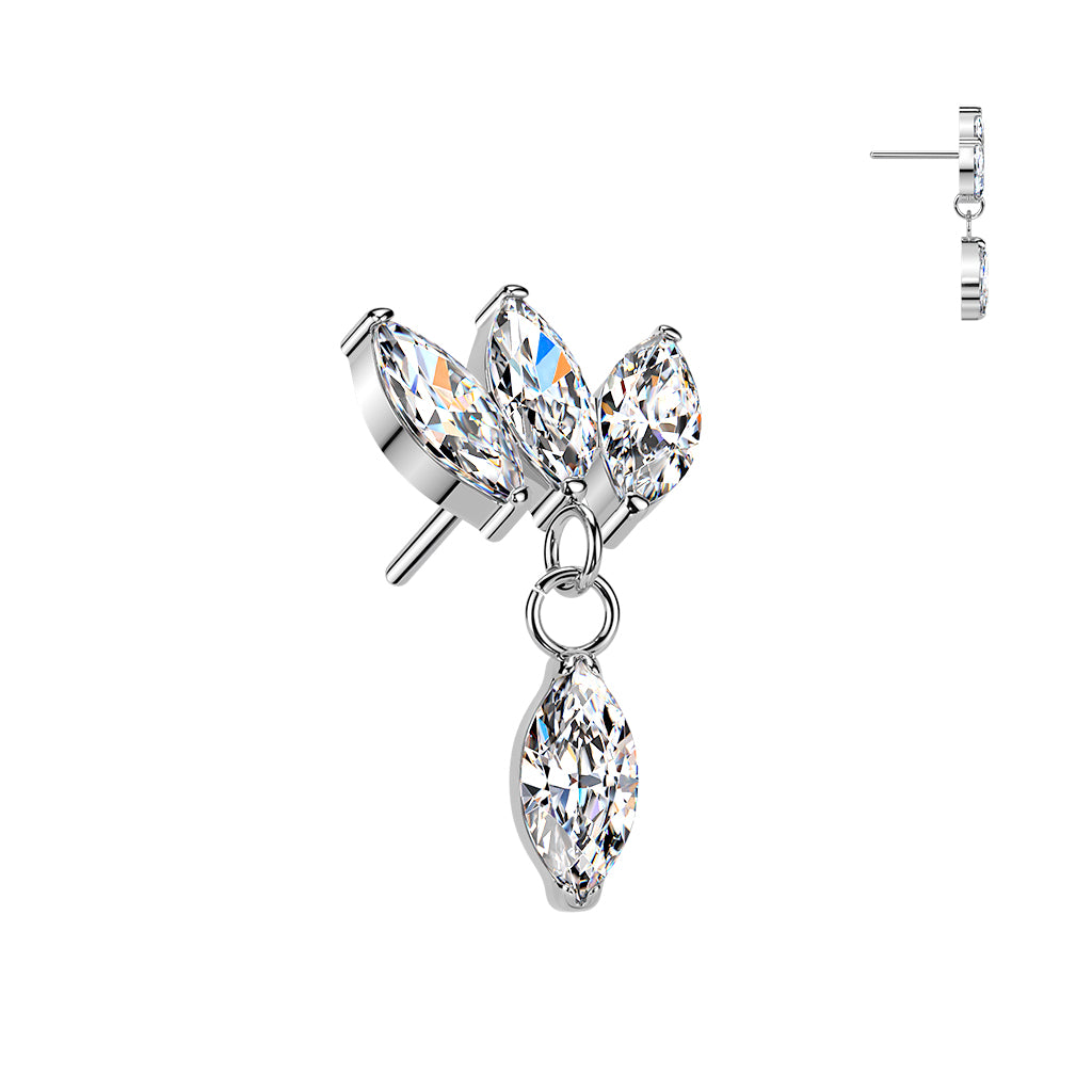 Premium G23 Titanium Triple Marquise Dangle Threadless Top