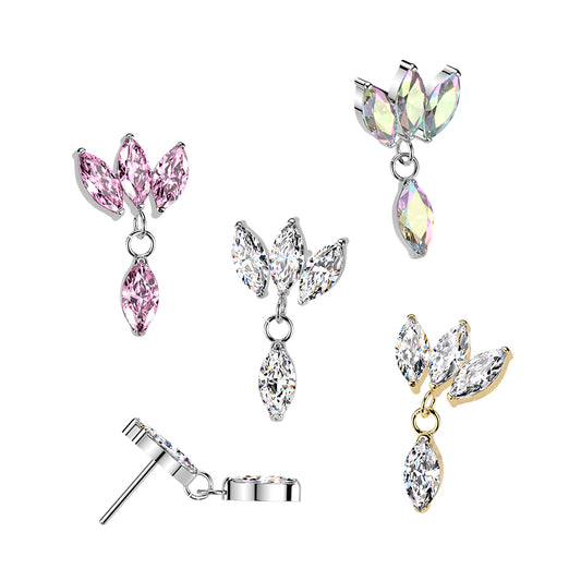 Premium G23 Titanium Triple Marquise Dangle Threadless Top