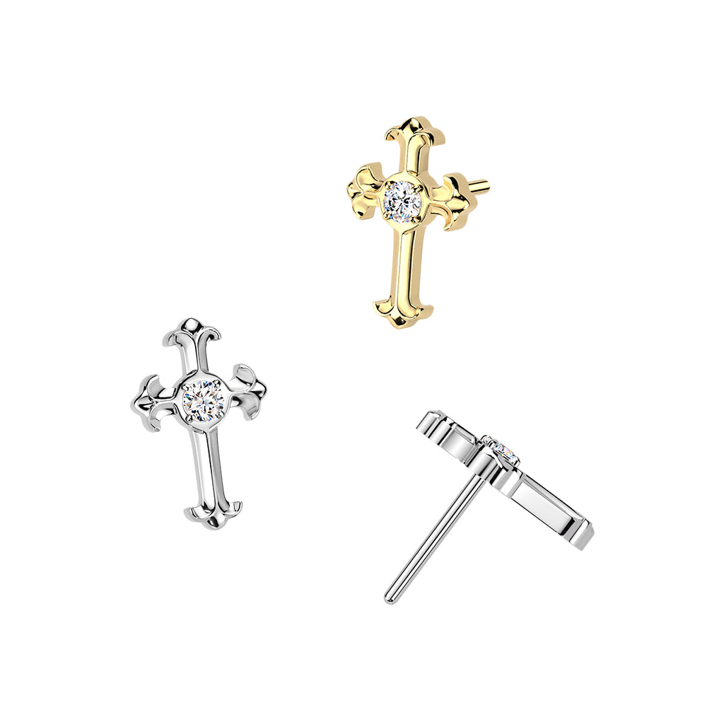 Premium G23 Titanium Crystal Budded Cross Luxe Threadless Top