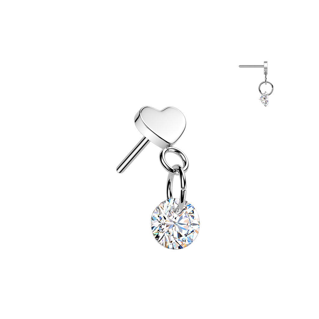 Premium G23 Titanium Heart + Round Dangle Threadless Top