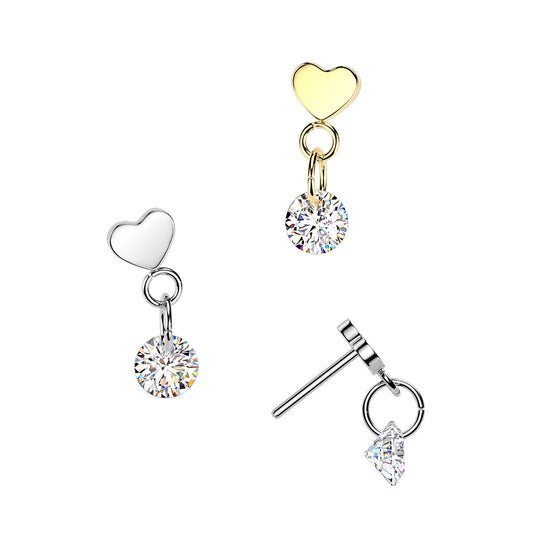 Premium G23 Titanium Heart + Round Dangle Threadless Top