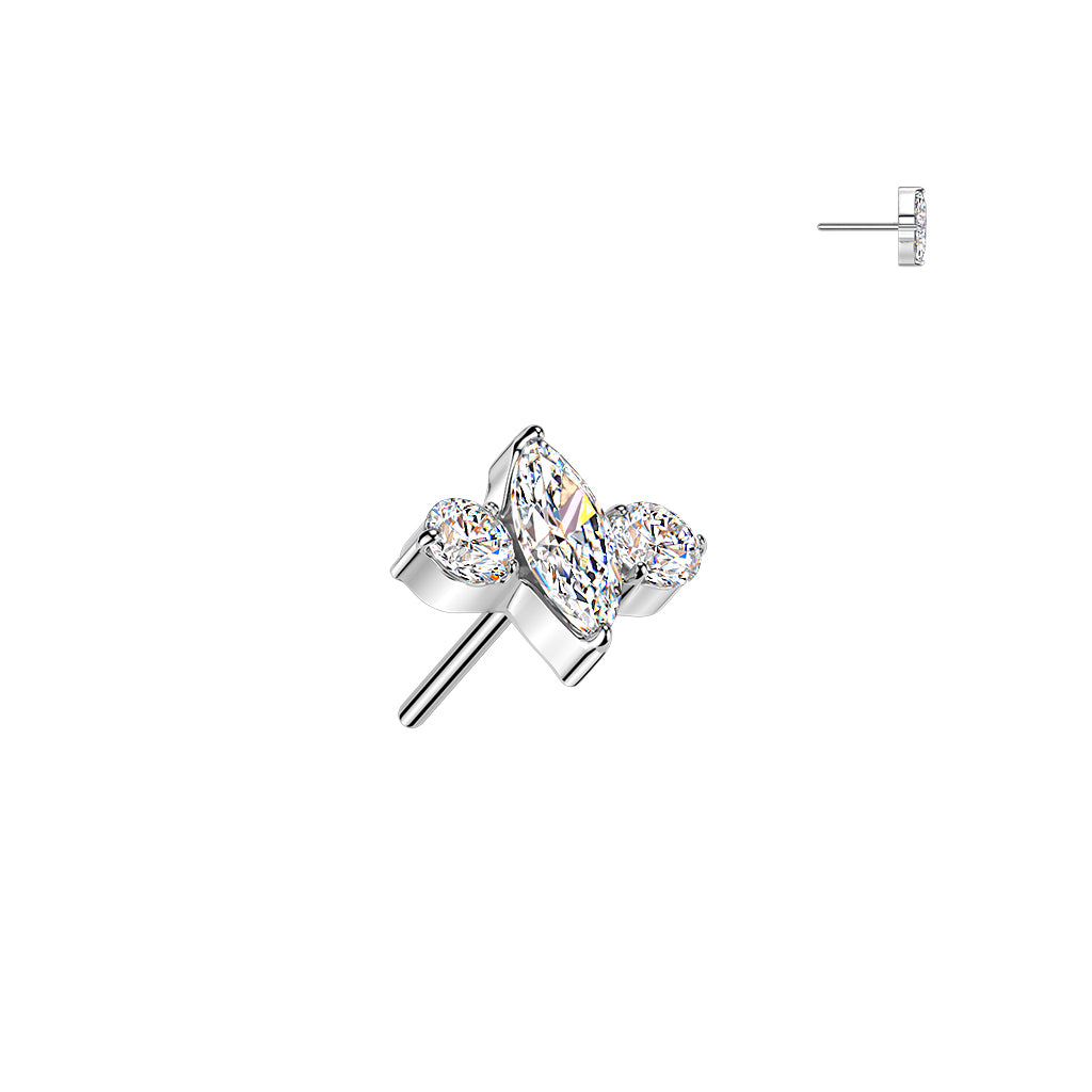 Premium G23 Titanium Marquise Center Crystal Threadless Top