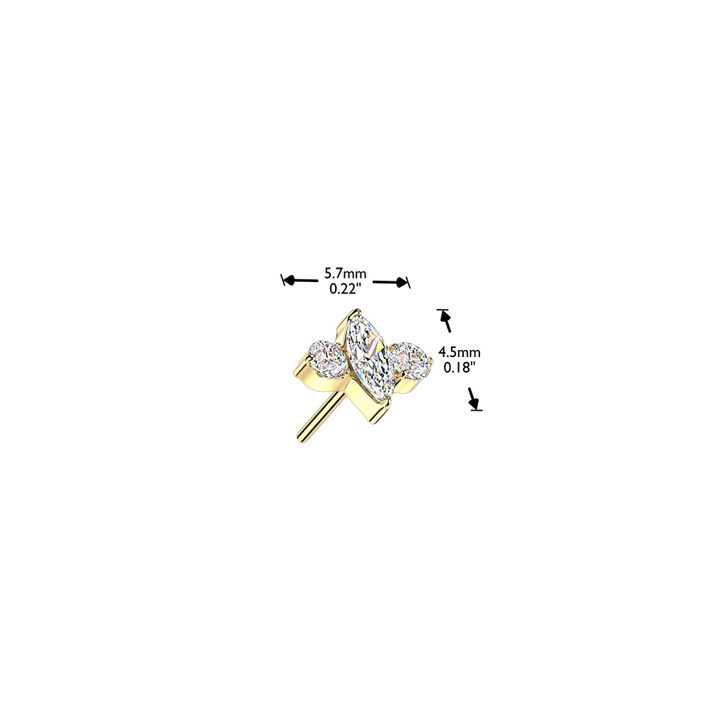 Premium G23 Titanium Marquise Center Crystal Threadless Top
