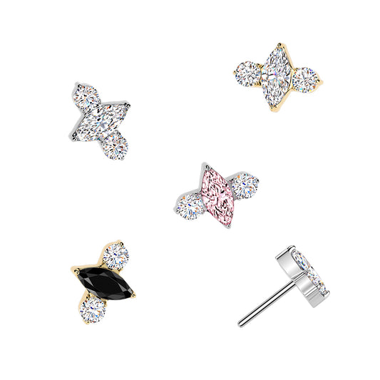 Premium G23 Titanium Marquise Center Crystal Threadless Top