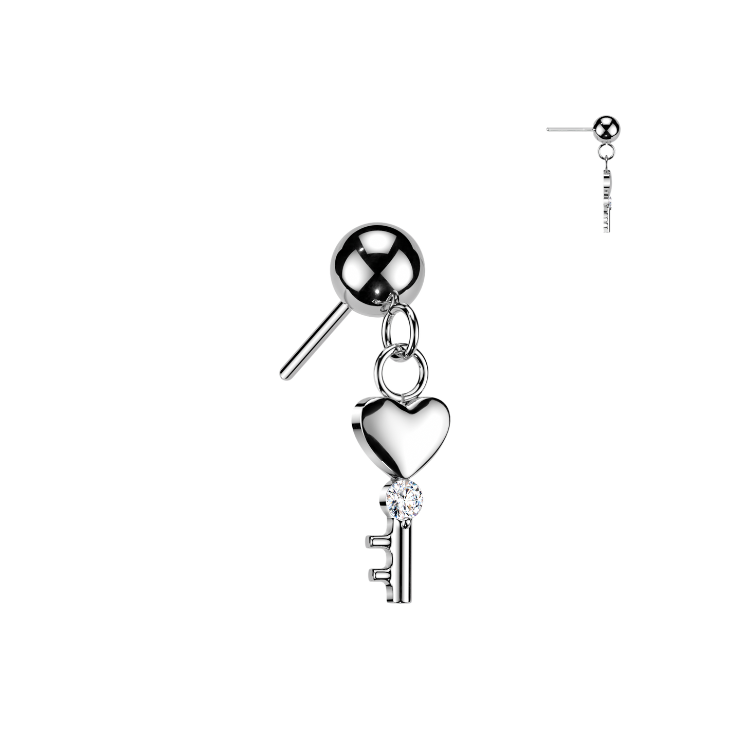 Premium G23 Titanium Heart Key Dangle Crystal Luxe Threadless Top