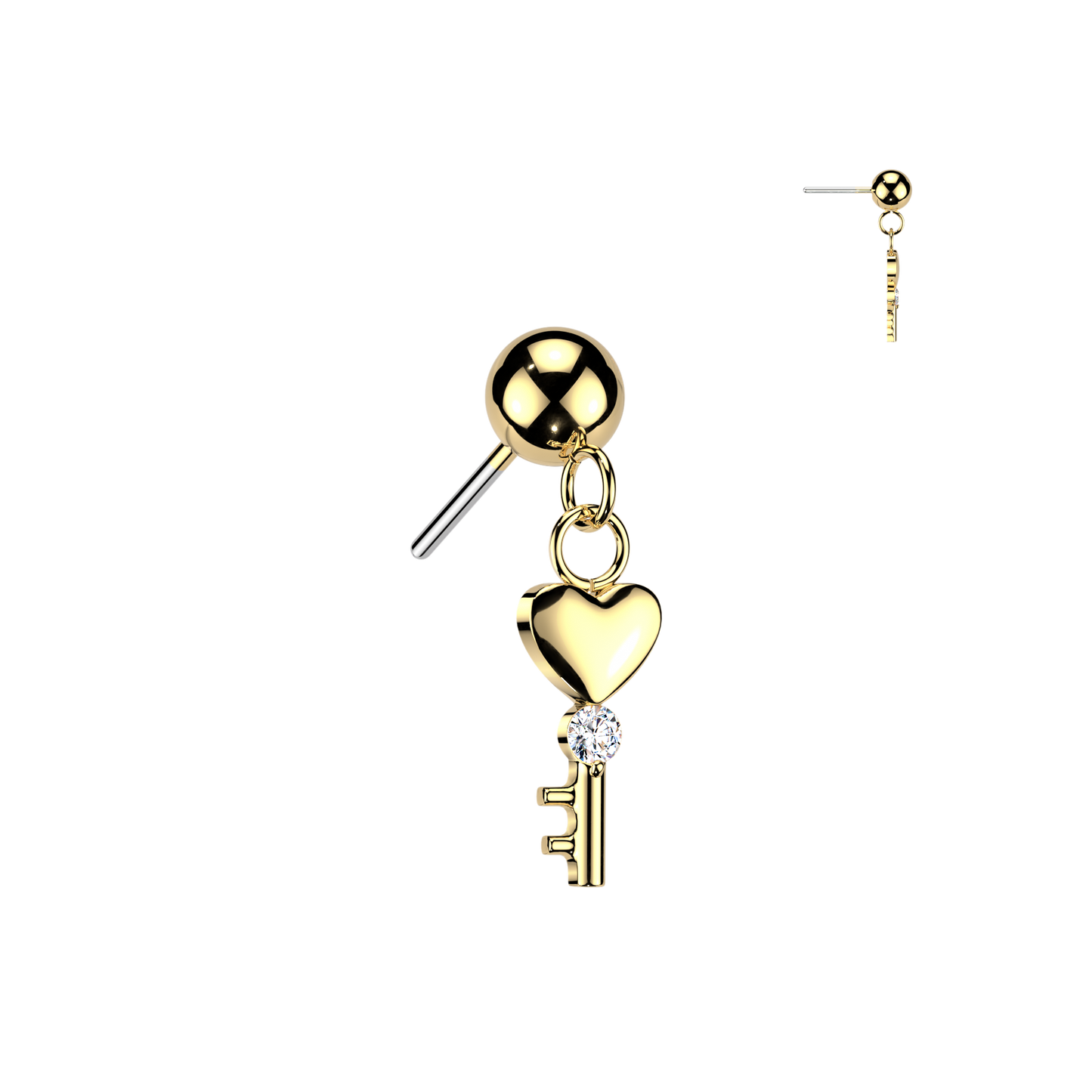 Premium G23 Titanium Heart Key Dangle Crystal Luxe Threadless Top