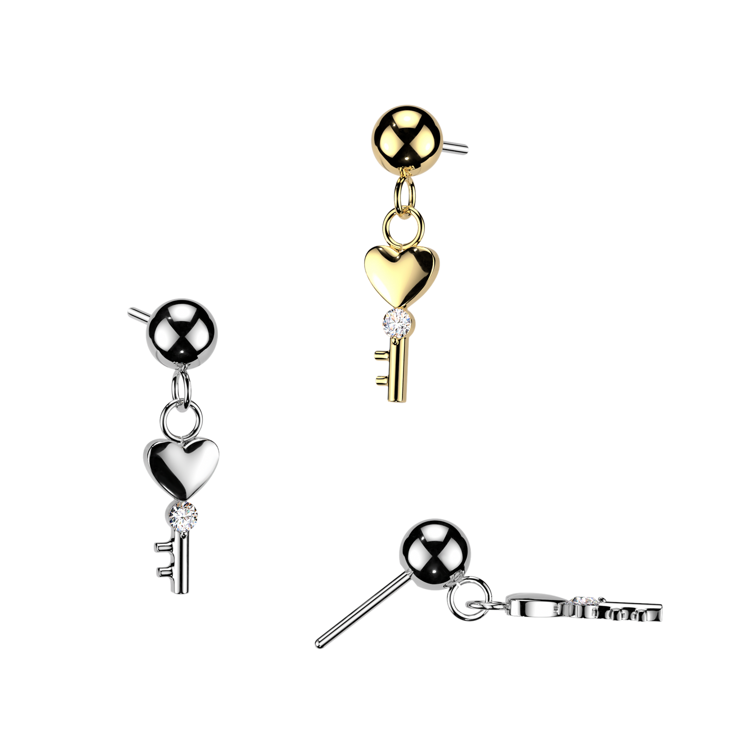 Premium G23 Titanium Heart Key Dangle Crystal Luxe Threadless Top