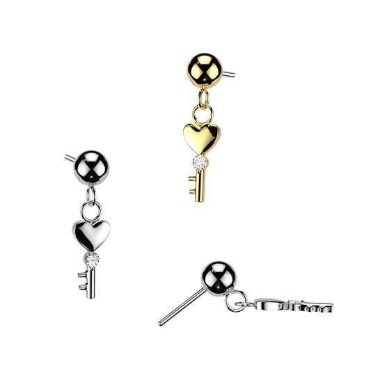 Premium G23 Titanium Heart Key Dangle Crystal Luxe Threadless Top