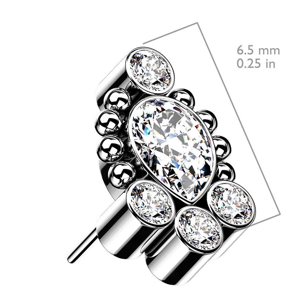 Premium G23 Titanium Crystal Teardrop Dotwork Threadless Top