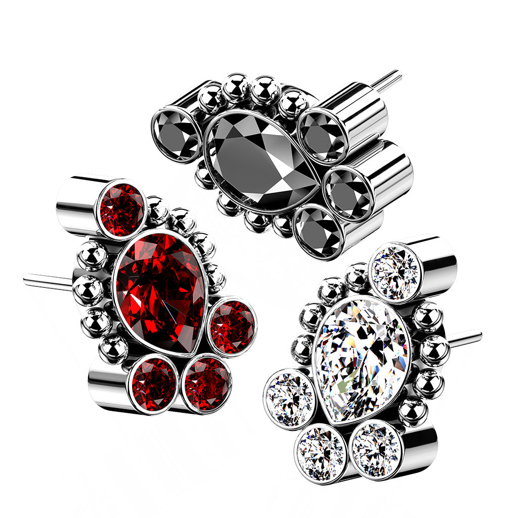 Premium G23 Titanium Crystal Teardrop Dotwork Threadless Top