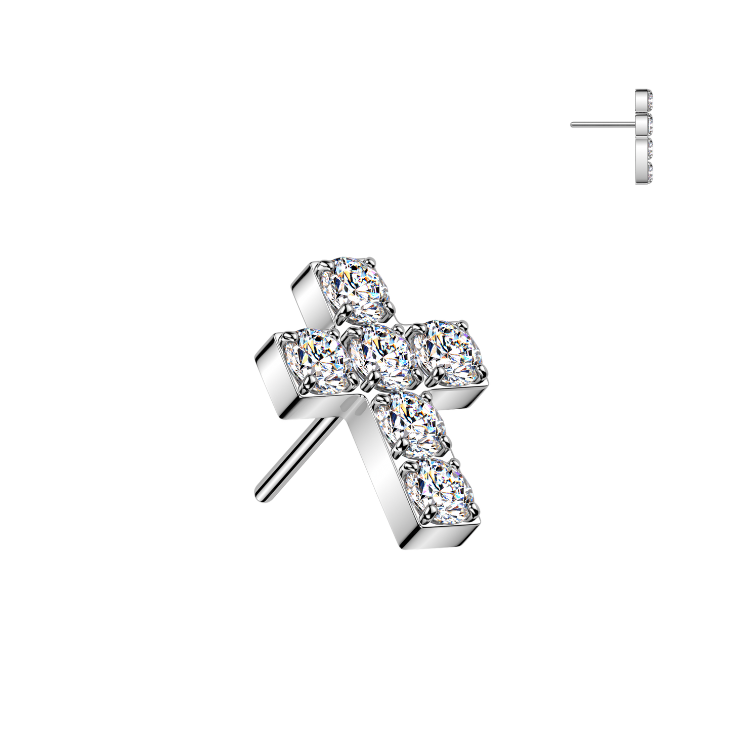 Premium G23 Titanium Pavé-Set Crystal Cross Luxe Threadless Top