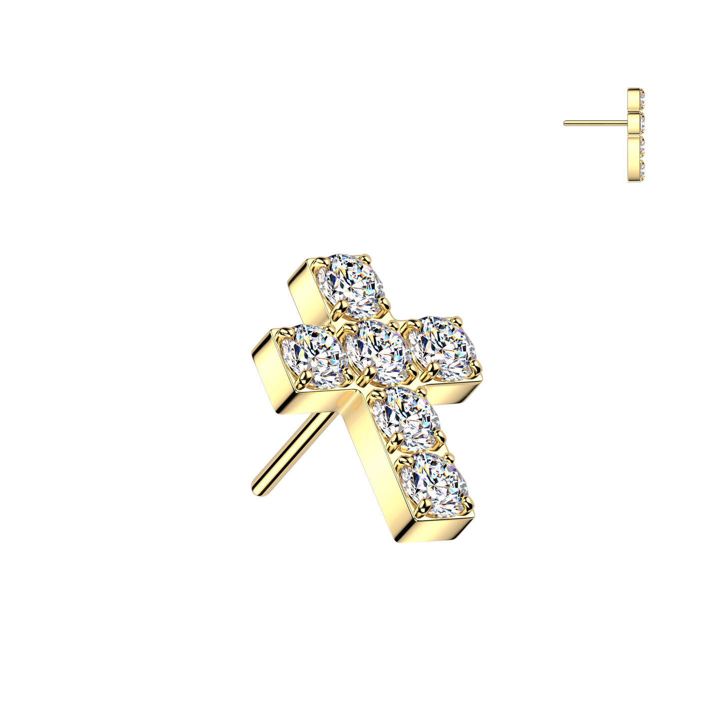 Premium G23 Titanium Pavé-Set Crystal Cross Luxe Threadless Top