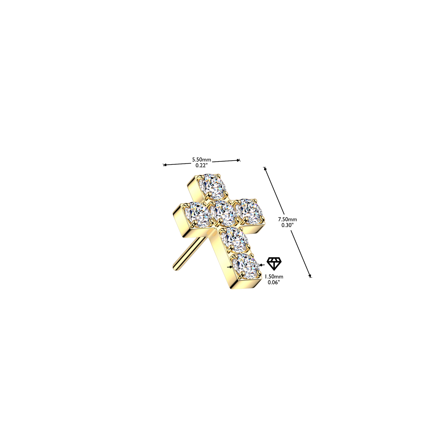 Premium G23 Titanium Pavé-Set Crystal Cross Luxe Threadless Top