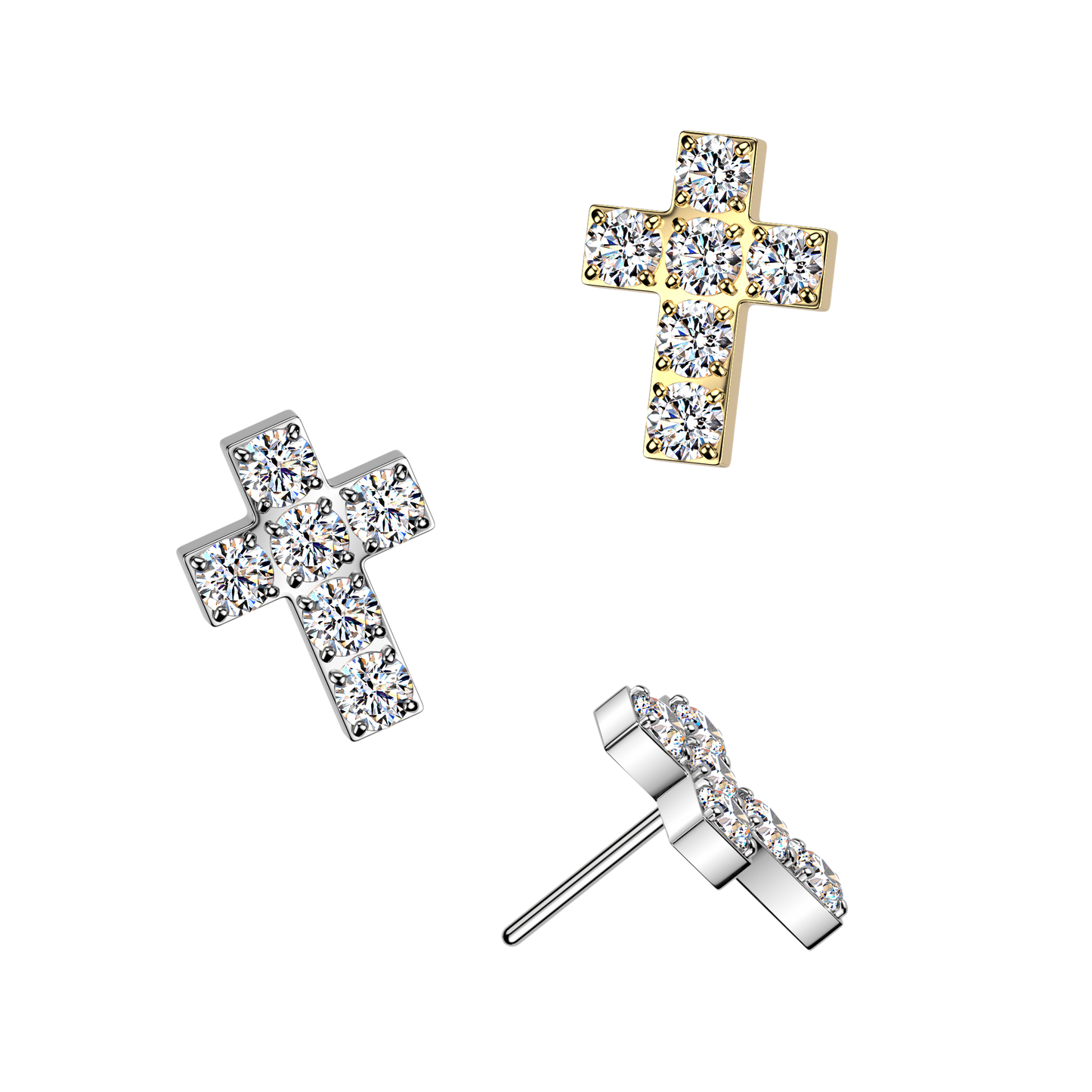 Premium G23 Titanium Pavé-Set Crystal Cross Luxe Threadless Top