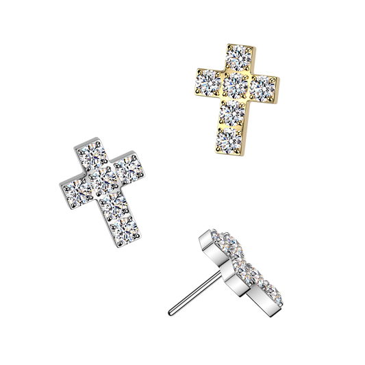 Premium G23 Titanium Pavé-Set Crystal Cross Luxe Threadless Top