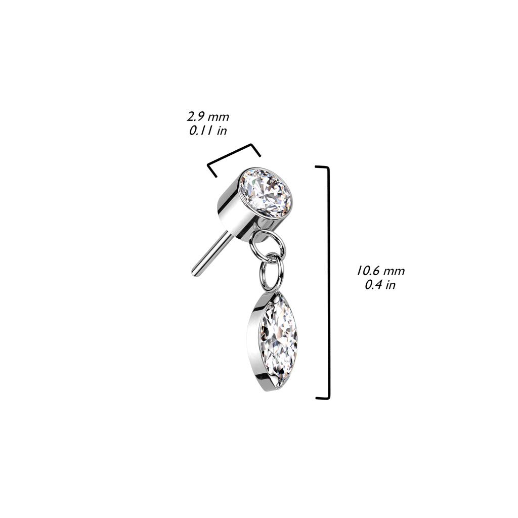 Premium G23 Titanium Crystal Chain Marquise Dangle Threadless Top