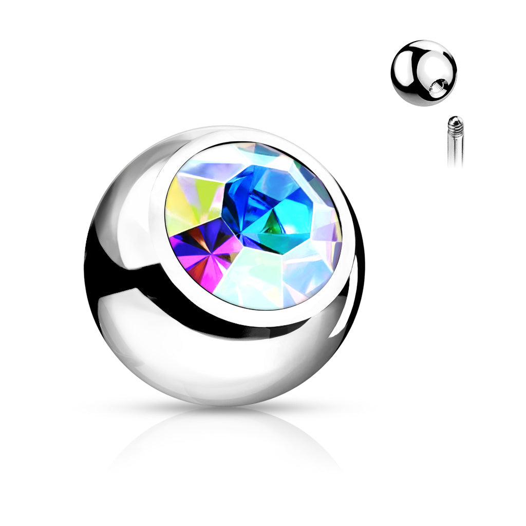 Bezel-Set Crystal Externally Threaded Bead 16g