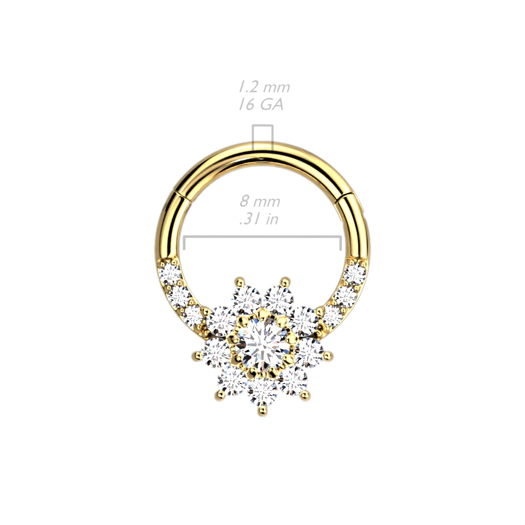Premium Pavé & Claw-Set Crystal Flower Hinged Segment Ring 16g
