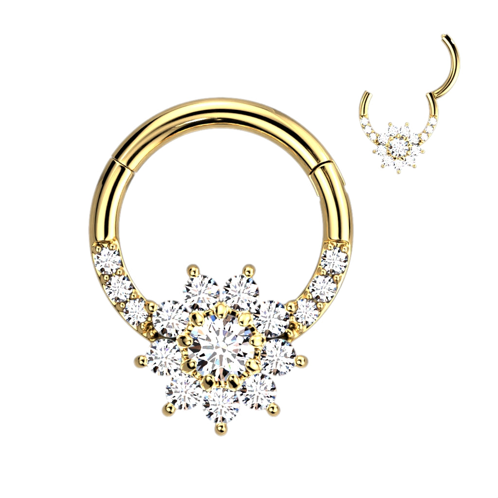 Premium Pavé & Claw-Set Crystal Flower Hinged Segment Ring 16g