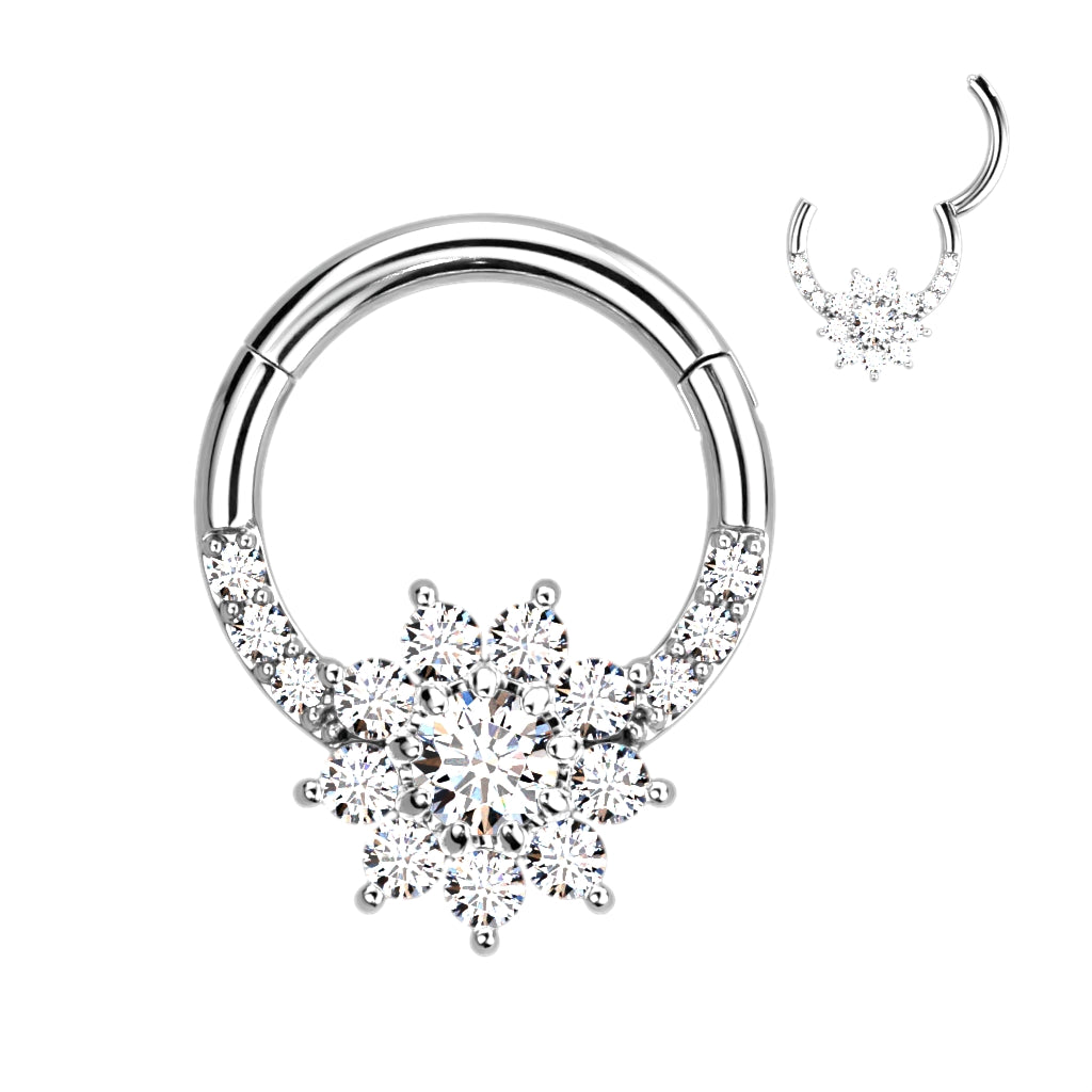 Premium Pavé & Claw-Set Crystal Flower Hinged Segment Ring 16g