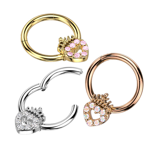 Claw-Set Crystal Crown + Heart Hinged Segment Ring 16g