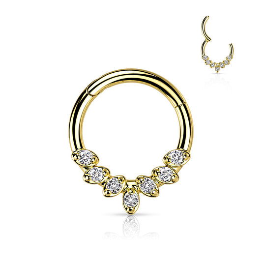 PREMIUM Ornate Crystal Hinged Segment Ring 16g