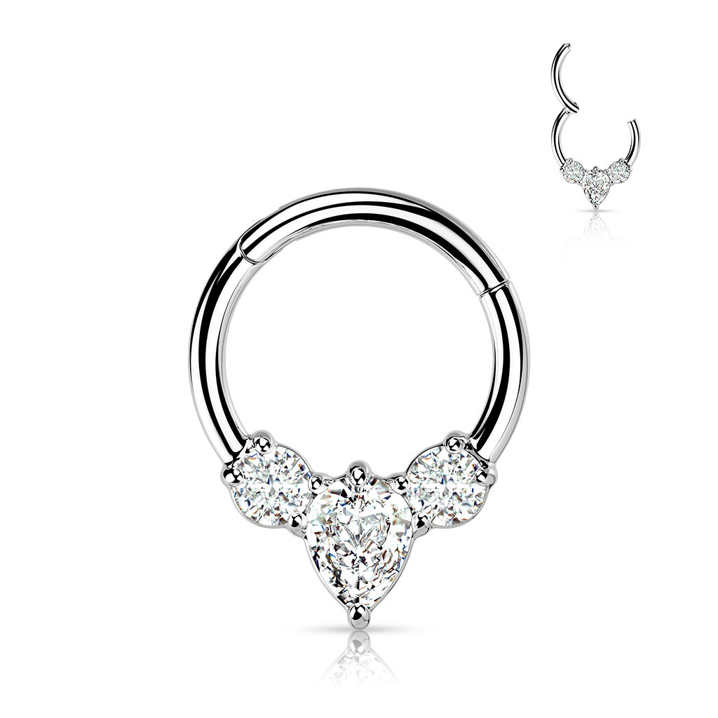 PREMIUM Triangular Crystal Hinged Segment Ring 16g