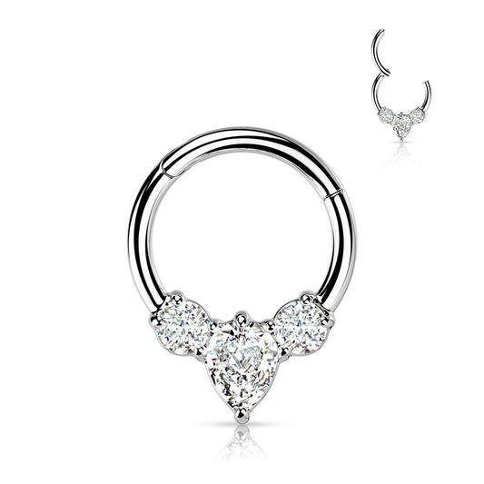PREMIUM Triangular Crystal Hinged Segment Ring 16g
