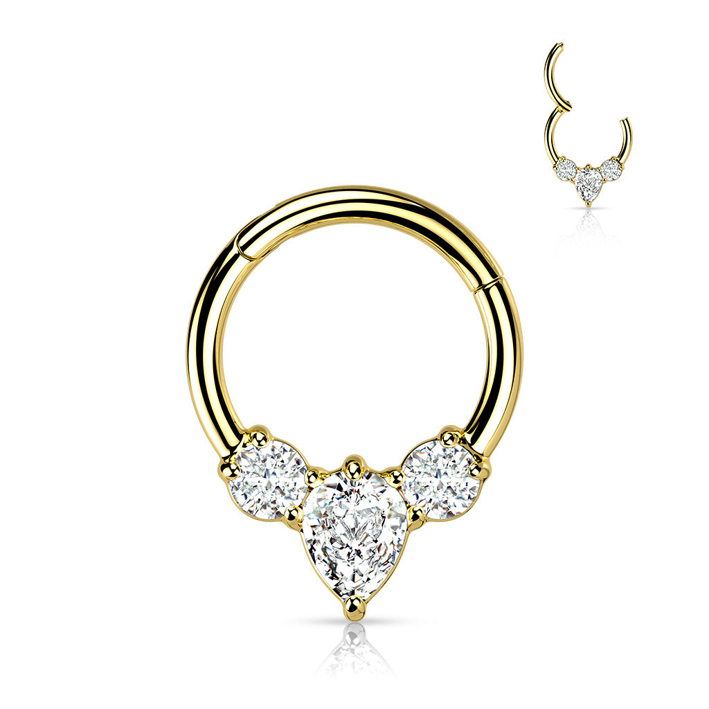 PREMIUM Triangular Crystal Hinged Segment Ring 16g