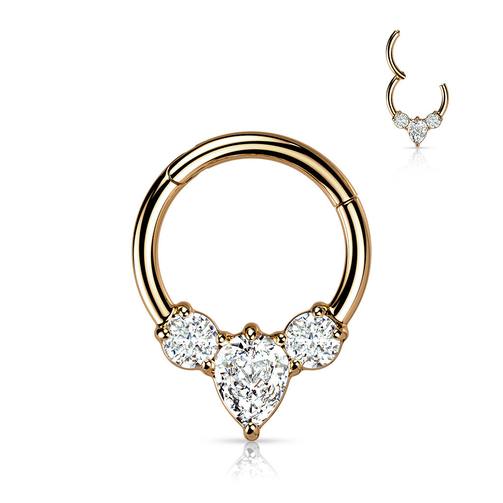 PREMIUM Triangular Crystal Hinged Segment Ring 16g