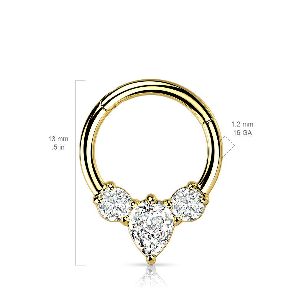 PREMIUM Triangular Crystal Hinged Segment Ring 16g