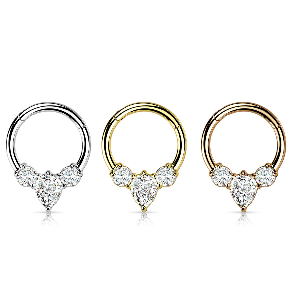 PREMIUM Triangular Crystal Hinged Segment Ring 16g