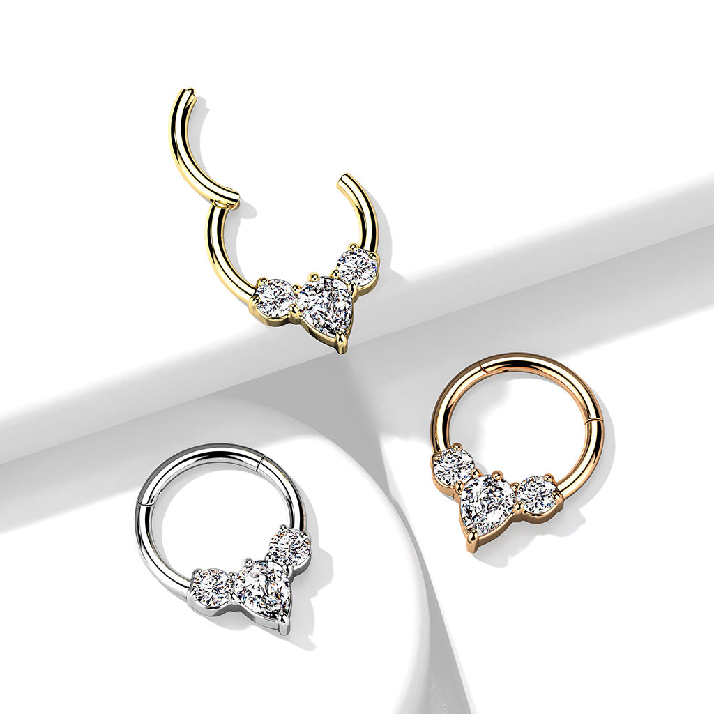 PREMIUM Triangular Crystal Hinged Segment Ring 16g