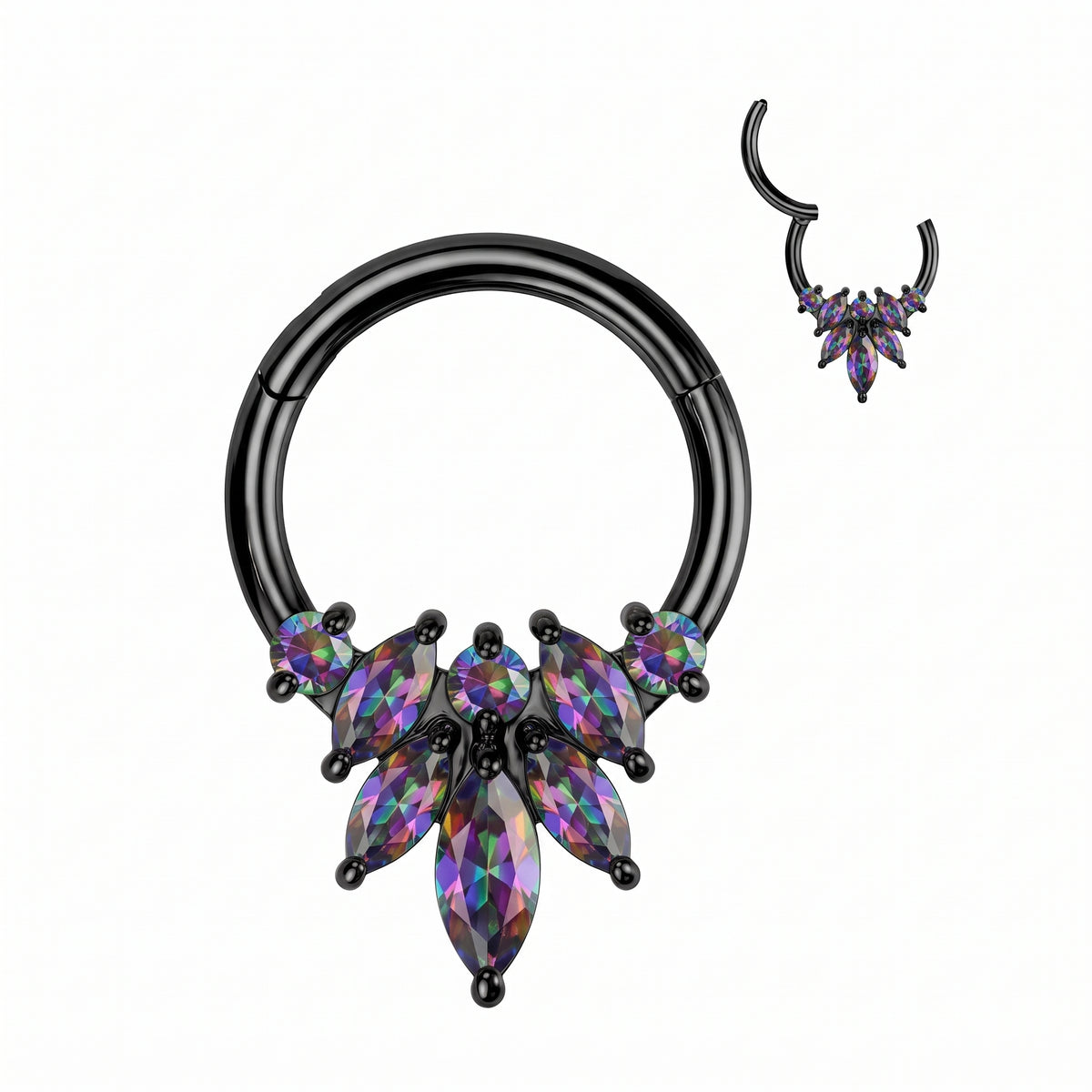 Claw-Set Marquise Crystal Layers Segment Ring 16g