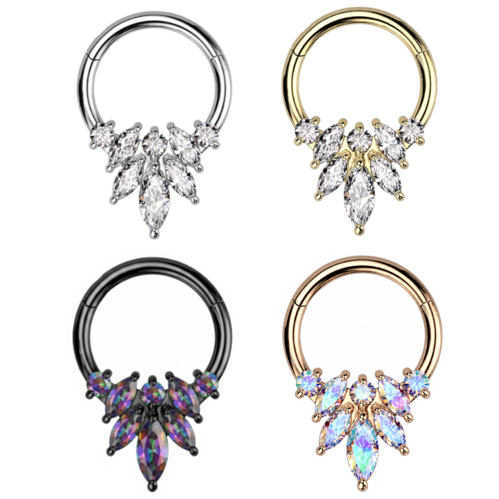 Claw-Set Marquise Crystal Layers Segment Ring 16g