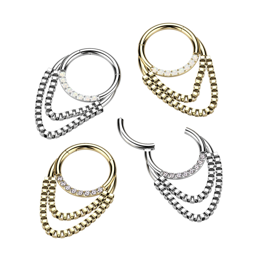 Premium Crystal + Double Chain Segment Ring 16g