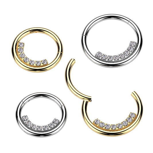 Premium Interior Claw-Set Crystal Hinged Segment Ring 16g