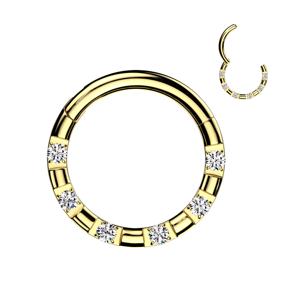 PREMIUM Alternating Six Crystal Hinged Segment Ring 16g