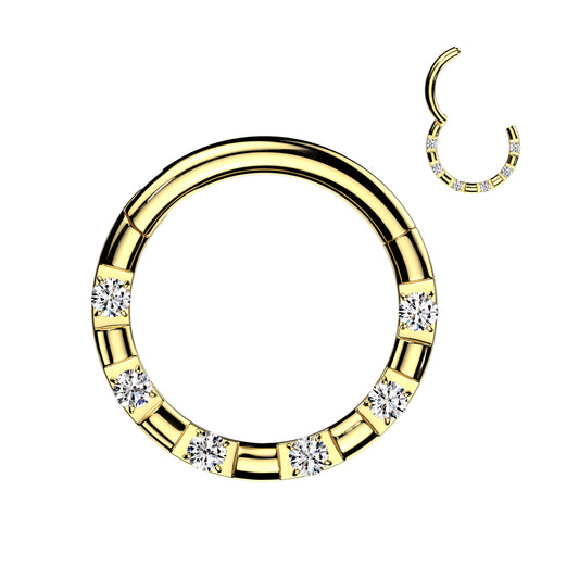 PREMIUM Alternating Six Crystal Hinged Segment Ring 16g