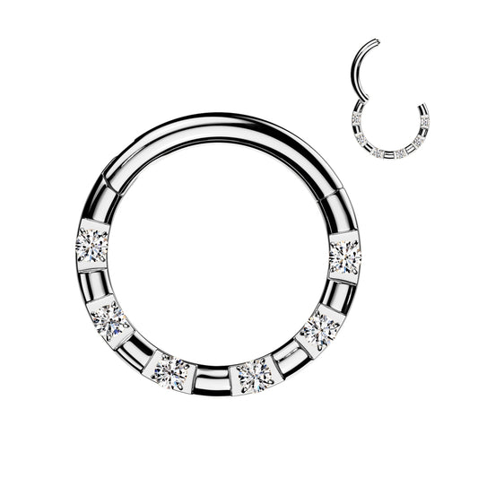 PREMIUM Patterned Crystal Hinged Segment Ring 16g