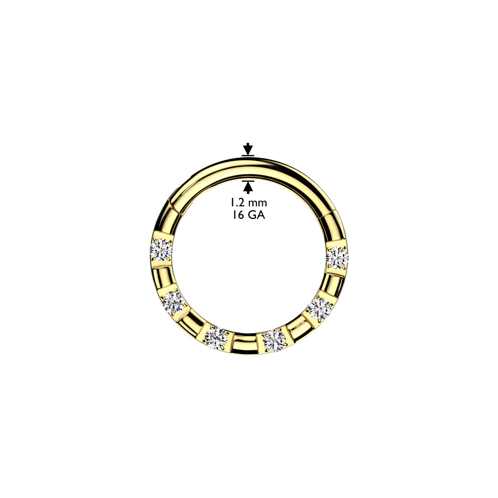 PREMIUM Alternating Six Crystal Hinged Segment Ring 16g