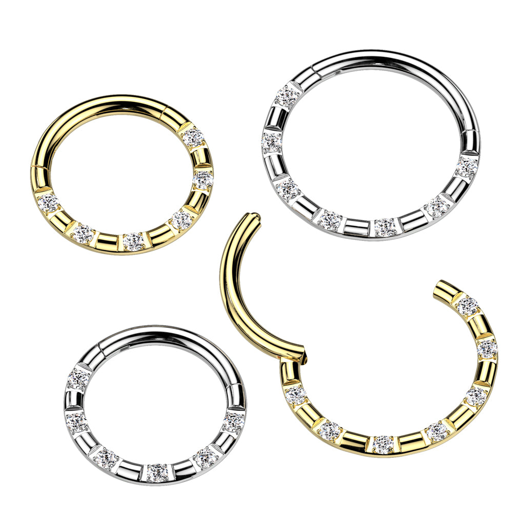 PREMIUM Alternating Six Crystal Hinged Segment Ring 16g